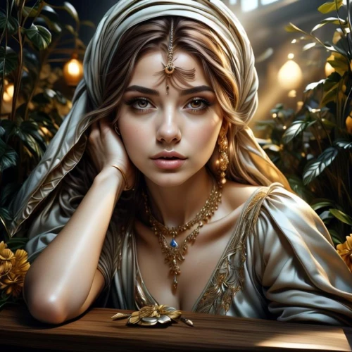 fantasy portrait,ancient egyptian girl,mystical portrait of a girl,fantasy art,priestess,cleopatra,fantasy picture,gold jewelry,jewelry,gift of jewelry,emile vernon,romantic portrait,the prophet mary,the enchantress,boho art,world digital painting,sorceress,faery,adornments,fortune teller
