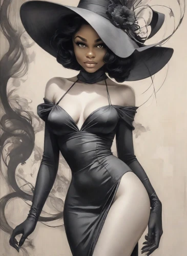 fashion illustration,black hat,the hat of the woman,widow,black woman,widow flower,witch hat,witch,the hat-female,sorceress,witch's hat,fantasy portrait,fantasy woman,woman's hat,vampira,fantasy art,black rose,black cat,the enchantress,witches hat