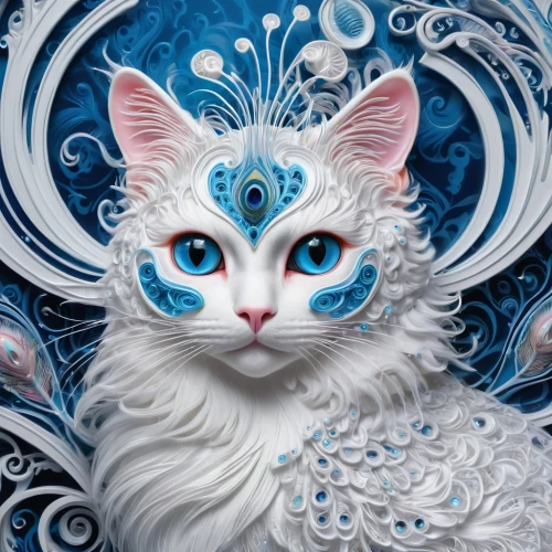 cat with blue eyes,blue eyes cat,white cat,cat on a blue background,turkish van,turkish angora,cat vector,feline,blue and white porcelain,feline look,japanese bobtail,blue eyes,cartoon cat,american curl,om,cat image,calico cat,fantasy art,cat portrait,catlike,Conceptual Art,Sci-Fi,Sci-Fi 03