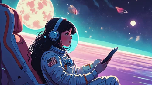 sci fiction illustration,astronaut,lost in space,spacesuit,game illustration,space art,earth rise,astronomer,space tourism,space travel,lunar,space,space voyage,space suit,listening to music,violinist violinist of the moon,stargazing,girl studying,astronautics,andromeda,Conceptual Art,Fantasy,Fantasy 02