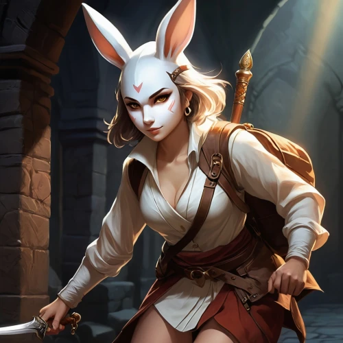 tiber riven,white rabbit,jerboa,fennec,white bunny,mara,long-eared,easter banner,female hares,massively multiplayer online role-playing game,hare,huntress,lop eared,bunny,no ear bunny,snow hare,bard,jack rabbit,rabbits and hares,goki,Illustration,Realistic Fantasy,Realistic Fantasy 01