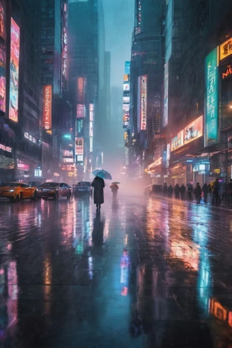 cyberpunk,walking in the rain,new york streets,shinjuku,pedestrian,rainy,raindops,hong kong,man with umbrella,time square,heavy rain,ny,world digital painting,new york,rainstorm,times square,monsoon,hk,cityscape,tokyo,Photography,Artistic Photography,Artistic Photography 04