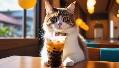 cat coffee,cat drinking tea,mandarin sundae,boba,boba milk tea,thai iced tea,cat's cafe,bubble tea,vietnamese iced coffee,macchiato,frappé coffee,teh tarik,pearl milk tea,milk tea,iced coffee,bun cha,neon coffee,hong kong-style milk tea,affogato,cat drinking water,Photography,General,Realistic