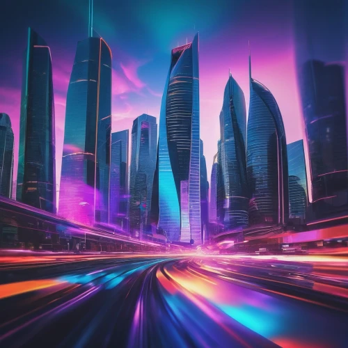 colorful city,doha,futuristic landscape,cityscape,dubai,blur office background,qatar,dhabi,purpleabstract,abu dhabi,abu-dhabi,colored lights,city highway,city at night,cities,fantasy city,colorful light,city skyline,ultraviolet,light trail,Illustration,Paper based,Paper Based 16