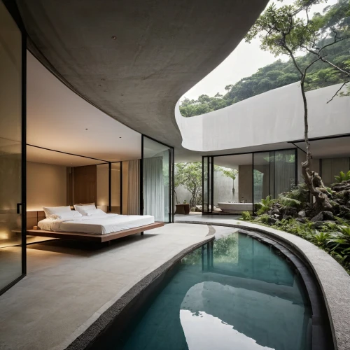 luxury bathroom,infinity swimming pool,pool house,asian architecture,dunes house,zen garden,japanese architecture,ryokan,exposed concrete,japanese-style room,cubic house,modern house,private house,cube house,beautiful home,luxury property,modern architecture,modern minimalist bathroom,japanese zen garden,bamboo curtain