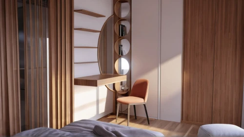 room divider,bedroom,canopy bed,modern room,japanese-style room,wood mirror,3d rendering,wooden shutters,guest room,wooden door,render,wood window,bedside lamp,floor lamp,sleeper chair,wooden windows,wall lamp,modern decor,daylighting,wooden sauna,Photography,General,Realistic