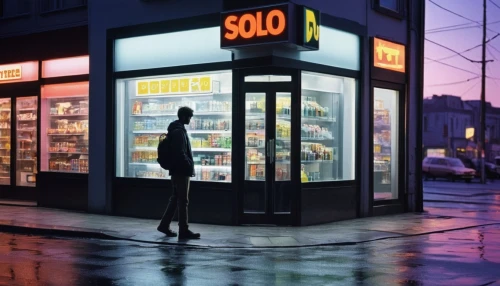 convenience store,liquor store,store fronts,deli,grocer,store front,storefront,illuminated advertising,supermarket,minimarket,rain bar,grocery store,grocery,shoe store,s500,store,store window,rainy day,consumerism,shopkeeper,Photography,Documentary Photography,Documentary Photography 15