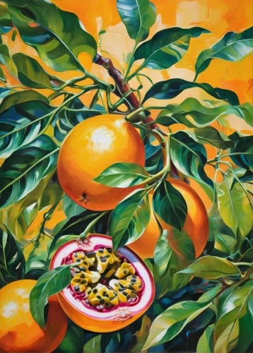 orange tree,passion-fruit,kumquat,calamondin,oranges,tangerines,tangerine fruits,citrus fruits,citrus fruit,citrus food,valencia orange,green oranges,mandarin orange,mandarin oranges,orange fruit,passion fruit,tangerine tree,asian green oranges,kumquats,oranges half,Conceptual Art,Oil color,Oil Color 24