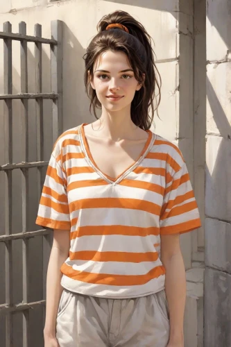 horizontal stripes,orange,detention,clementine,cotton top,striped background,prisoner,stripes,tee,striped,teen,girl-in-pop-art,isolated t-shirt,polo shirt,bright orange,orange color,orange half,diet icon,burglary,lori,Digital Art,Comic