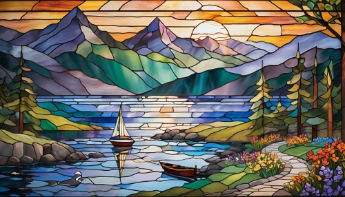 glass painting,stained glass window,boat landscape,stained glass windows,stained glass,banff,mosaic glass,david bates,stained glass pattern,lake mcdonald,alaska,sognefjord,church painting,lake minnewanka,banff alberta,fjords,oil painting on canvas,mountain scene,oil on canvas,british columbia,Unique,Paper Cuts,Paper Cuts 08