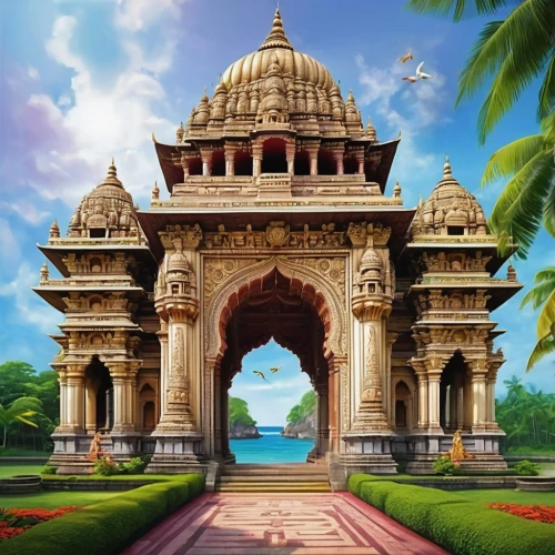 hindu temple,karnataka,jain temple,artemis temple,temple,temples,sea shore temple,tajmahal,india,mysore,rajasthan,chaumukkha mandir,beomeosa temple,taj mahal,victory gate,triumphal arch,indian art,taj-mahal,ramayan,jawaharlal,Illustration,Realistic Fantasy,Realistic Fantasy 19