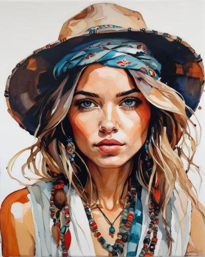 boho art,girl wearing hat,watercolor women accessory,girl portrait,straw hat,boho,the hat-female,oil painting on canvas,oil painting,face portrait,art painting,bohemian,woman's hat,woman portrait,young woman,photo painting,selanee henderon,portrait of a girl,painting technique,brown hat,Conceptual Art,Oil color,Oil Color 08