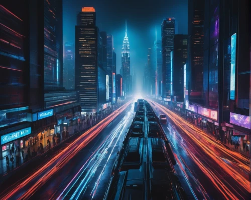 light trails,light trail,city at night,cyberpunk,metropolis,city lights,city highway,cityscape,shanghai,citylights,shinjuku,tokyo city,highway lights,cities,futuristic landscape,tokyo,hong kong,night highway,futuristic,colorful city,Illustration,American Style,American Style 03