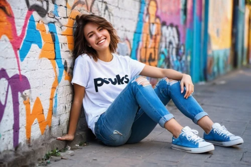 girl in t-shirt,puma,punk,vans,tshirt,jeans background,adidas,phuquy,advertising clothes,denim bow,skater,graffiti,denims,plimsoll shoe,pawprints,pompom,women fashion,t-shirt,pants,polkagris,Illustration,Realistic Fantasy,Realistic Fantasy 12