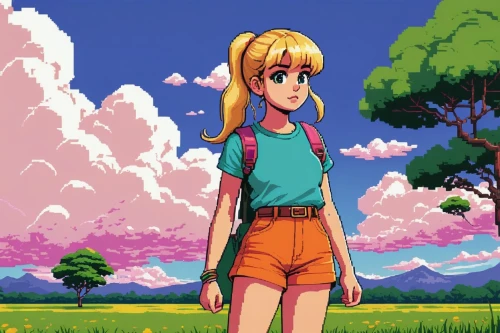 anime japanese clothing,sakura background,dusk background,misty,background image,clover meadow,heidi country,anime cartoon,candy island girl,summer background,spring background,prairie,anime 3d,springtime background,japanese sakura background,in the tall grass,girl with tree,adventure game,cloudless,retro background,Illustration,American Style,American Style 14