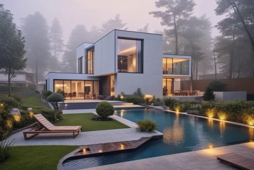 modern house,modern architecture,beautiful home,house in the forest,pool house,cubic house,house in mountains,house in the mountains,cube house,luxury property,private house,luxury home,foggy landscape,dunes house,house by the water,holiday villa,modern style,morning mist,residential house,roof landscape,Photography,General,Realistic