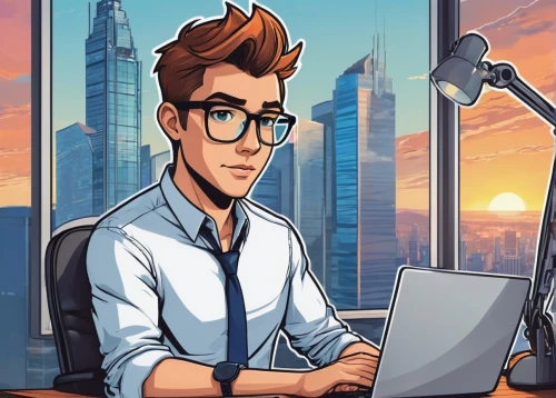 blur office background,man with a computer,white-collar worker,blockchain management,stock exchange broker,office worker,connectcompetition,community manager,accountant,vector illustration,game illustration,computer business,online business,office automation,online course,digital marketing,financial advisor,digital rights management,network administrator,advisors,Unique,Design,Sticker