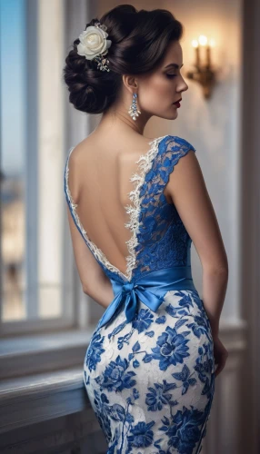 girl in a long dress from the back,woman's backside,evening dress,baby back view,back view,ball gown,bridal dress,royal lace,quinceanera dresses,quinceañera,girl from behind,mazarine blue,jasmine blue,elegance,girl from the back,bridal clothing,sari,elegant,wedding details,wedding photography,Photography,General,Natural