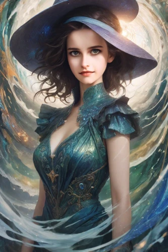 fantasy portrait,the sea maid,blue enchantress,fantasy art,sorceress,fantasy picture,fantasy woman,rosa ' amber cover,the enchantress,cg artwork,celtic woman,the wind from the sea,cinderella,fantasia,water rose,mystical portrait of a girl,fae,celtic queen,fairy peacock,sci fiction illustration,Photography,Realistic