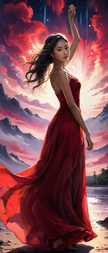 girl in a long dress,rosa ' amber cover,moana,man in red dress,mulan,red gown,scarlet witch,fantasy picture,flamenco,red cape,lady in red,zodiac sign libra,world digital painting,girl in red dress,cg artwork,little girl in wind,fantasia,yogananda,fantasy art,girl on the dune,Conceptual Art,Fantasy,Fantasy 03
