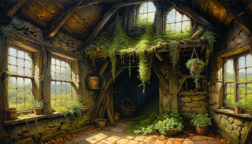 dandelion hall,witch's house,fairy house,house in the forest,apothecary,tree house,fairy village,fantasy art,witch house,the little girl's room,ancient house,fantasy landscape,wooden windows,abandoned place,fairy door,treehouse,terrarium,abandoned room,fantasy picture,enchanted forest,Illustration,Realistic Fantasy,Realistic Fantasy 03