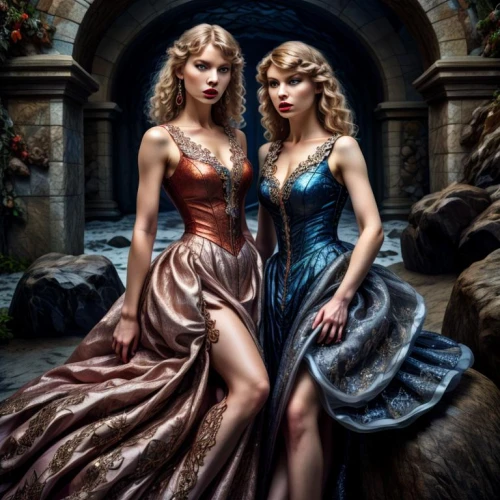 celtic woman,princesses,fantasy picture,fantasy art,fairytale characters,beautiful photo girls,mother and daughter,angels of the apocalypse,two girls,fairytales,sisters,gothic portrait,pretty women,fairy tale icons,beautiful women,two beauties,enchanting,beauty icons,cinderella,mom and daughter