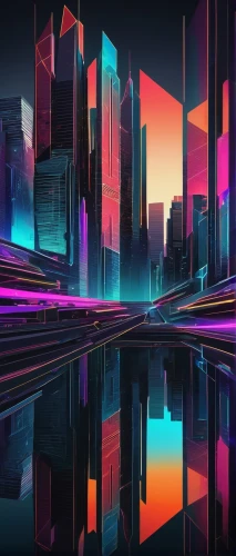 colorful city,cityscape,futuristic landscape,metropolis,80's design,dusk background,abstract retro,neon arrows,cyberpunk,city skyline,art background,retro background,virtual landscape,futuristic,4k wallpaper,panoramical,digital background,3d background,ultraviolet,cities,Photography,Artistic Photography,Artistic Photography 10