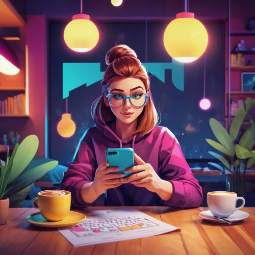 girl studying,girl at the computer,woman drinking coffee,low poly coffee,sci fiction illustration,cg artwork,coffee tea illustration,digital nomads,woman holding a smartphone,game illustration,world digital painting,women in technology,camera illustration,girl with cereal bowl,mobile video game vector background,girl drawing,coffee background,woman at cafe,neon coffee,coffee and books,Illustration,Vector,Vector 17