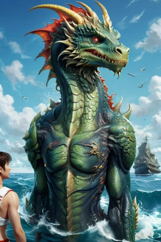 dragon of earth,green dragon,dragon li,fantasy art,dragon boat,fantasy picture,god of the sea,sea god,skylander giants,dragon,painted dragon,game illustration,wyrm,heroic fantasy,world digital painting,sea fantasy,drago milenario,3d fantasy,cynorhodon,cg artwork,Illustration,Realistic Fantasy,Realistic Fantasy 19