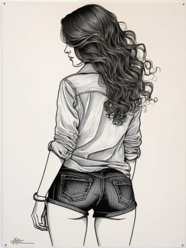 girl drawing,girl from behind,pencil drawings,girl from the back,chalk drawing,girl walking away,pencil drawing,charcoal drawing,girl on a white background,handdrawn,girl in a long,girl in t-shirt,charcoal pencil,pencil art,clary,line-art,fashion illustration,woman's backside,jean shorts,girl portrait,Illustration,Black and White,Black and White 06