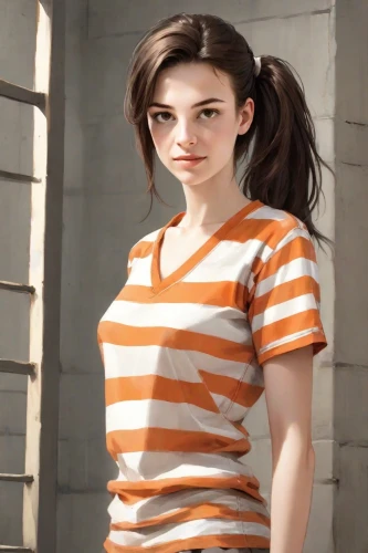 lara,girl in t-shirt,croft,clementine,polo shirt,lori,lis,cotton top,orange,tee,in a shirt,maya,action-adventure game,horizontal stripes,striped background,girl in overalls,piper,liberty cotton,vanessa (butterfly),main character,Digital Art,Comic