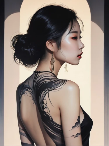 han thom,asian woman,mulan,choi kwang-do,oriental girl,geisha,fantasy portrait,songpyeon,guk,geisha girl,mina bird,chinese art,japanese art,japanese woman,oriental princess,janome chow,phuquy,korean,fashion illustration,digital painting,Conceptual Art,Daily,Daily 03