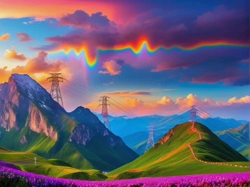 landscape background,rainbow background,colorful background,mountain landscape,background colorful,unicorn background,mountainous landscape,fantasy landscape,mountain scene,purple landscape,springtime background,rainbow pencil background,rainbow clouds,world digital painting,mountains,color fields,futuristic landscape,mountain range,mountain sunrise,mountain world,Photography,General,Realistic