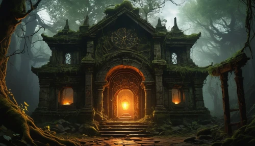 witch's house,haunted cathedral,ancient house,witch house,mausoleum ruins,hall of the fallen,mortuary temple,the threshold of the house,portal,house in the forest,ghost castle,forest chapel,devilwood,shrine,the ruins of the,ancient city,sepulchre,haunted castle,the haunted house,castle of the corvin,Conceptual Art,Daily,Daily 09