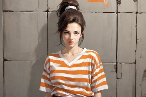 prisoner,bouffant,tying hair,young woman,clementine,hairtie,portrait of a girl,girl in t-shirt,striped background,the girl's face,hair loss,the long-hair cutter,girl in a long,updo,pigtail,woman hanging clothes,waitress,horizontal stripes,the girl at the station,hairstyle,Digital Art,Comic