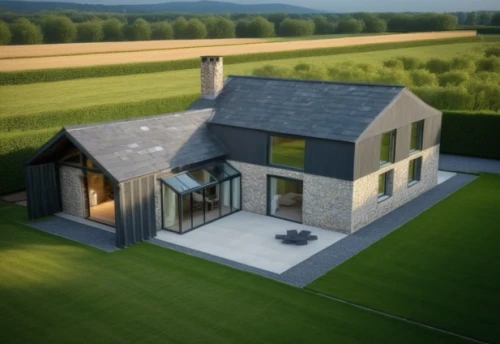 new england style house,danish house,3d rendering,house drawing,gable field,frame house,inverted cottage,farm house,modern house,smart home,field barn,house shape,frisian house,farmhouse,eco-construction,country house,brick house,turf roof,grass roof,clay house