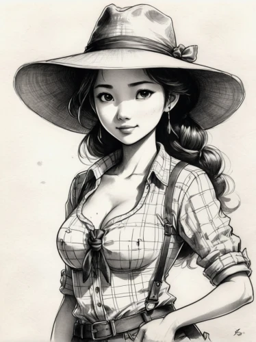 countrygirl,cowgirl,cowgirls,straw hat,farm girl,girl drawing,country dress,park ranger,girl wearing hat,clementine,vintage drawing,vintage girl,farmer,girl with gun,vietnamese woman,southern belle,woman fire fighter,heidi country,western,pilgrim,Illustration,Paper based,Paper Based 30