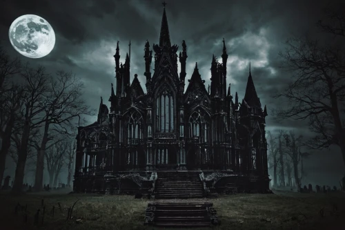 haunted cathedral,gothic architecture,gothic style,dark gothic mood,witch house,gothic,ghost castle,gothic church,haunted castle,witch's house,mortuary temple,the haunted house,haunted house,castle of the corvin,the black church,blood church,dark cabinetry,black church,gothic fashion,fairy tale castle,Illustration,Realistic Fantasy,Realistic Fantasy 46