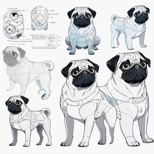 pug,rolls,pekingese,my clipart,dog illustration,concept art,line art animals,dog line art,puggle,dumpling,anthropomorphized animals,dog breed,ancient dog breeds,harnesses,clipart,wrinkled potatoes,clipart sticker,animal shapes,studies,vector graphics,Unique,Design,Character Design