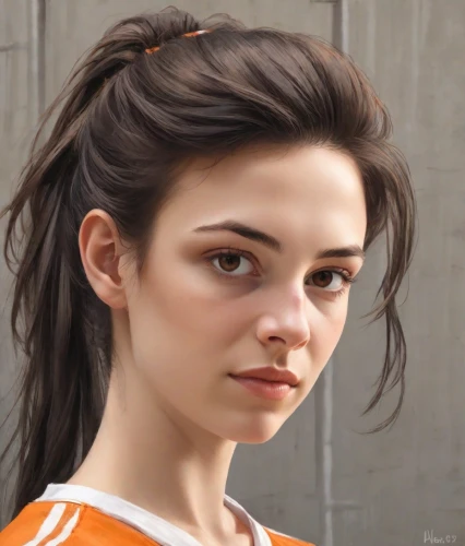 portrait of a girl,orange,girl portrait,clove,natural cosmetic,female model,clementine,young woman,orange color,artificial hair integrations,beautiful young woman,pretty young woman,young model istanbul,realdoll,tiger lily,basketball player,katniss,tying hair,pony tail,ponytail,Digital Art,Comic