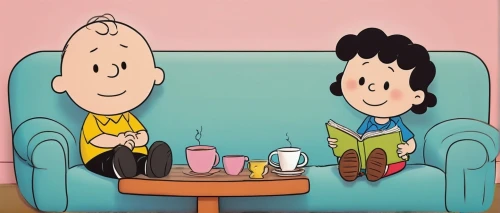 peanuts,cute cartoon image,retro cartoon people,animated cartoon,cartoon flowers,sofa,date,drinking coffee,couch,ice cream parlor,cartoon people,cup,cartoons,tea drinking,as a couple,milkshakes,tea,coffee with milk,coffee and books,milkshake,Illustration,Children,Children 05