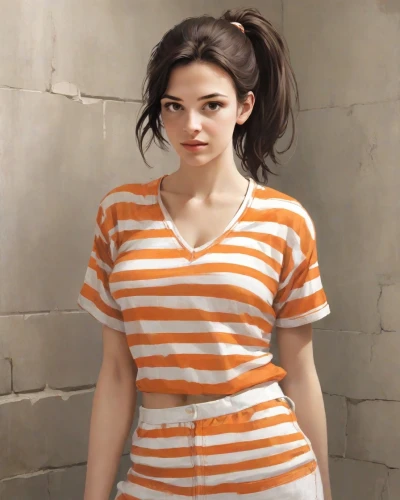 striped background,horizontal stripes,cotton top,orange,girl in t-shirt,stripes,tee,lara,striped,pajamas,polo shirt,in a shirt,see-through clothing,girl in overalls,clementine,overalls,orange color,teen,tshirt,pjs,Digital Art,Comic