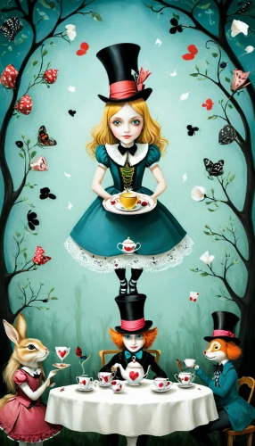 alice in wonderland,alice,wonderland,tea party,tea party collection,hatter,doll kitchen,tea party cat,marionette,fairytale characters,tea time,fairy tale character,high tea,teatime,ringmaster,confectioner,afternoon tea,magician,pierrot,tea service,Illustration,Abstract Fantasy,Abstract Fantasy 02