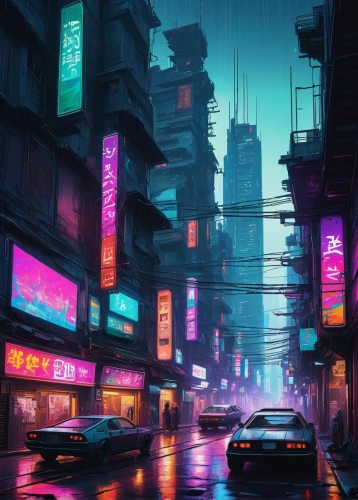 cyberpunk,taipei,colorful city,shinjuku,tokyo city,cityscape,hanoi,tokyo,kowloon,shanghai,neon arrows,neon,hong kong,urban,neon lights,bangkok,80s,vapor,city corner,evening city,Art,Classical Oil Painting,Classical Oil Painting 35