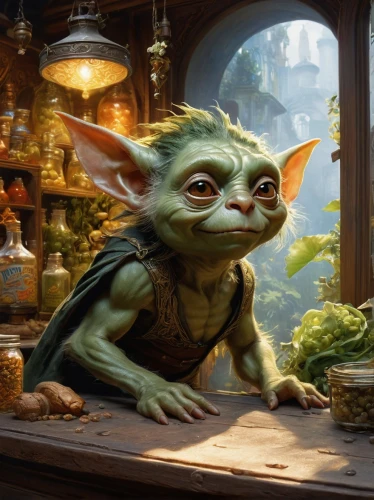 yoda,goblin,cg artwork,fgoblin,dwarf cookin,shopkeeper,merchant,rotglühender poker,apothecary,scandia gnome,kobold,dwarf sundheim,wicket,hobbiton,clerk,male elf,fantasy portrait,dwarf,pub,kadala,Conceptual Art,Fantasy,Fantasy 05