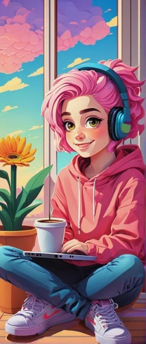 listening to music,music background,art background,girl at the computer,game illustration,digital background,fan art,pitaya,streaming,pink vector,background image,girl studying,headphone,pixel art,vector art,hoodie,desktop background,vector illustration,dusk background,would a background,Conceptual Art,Daily,Daily 19