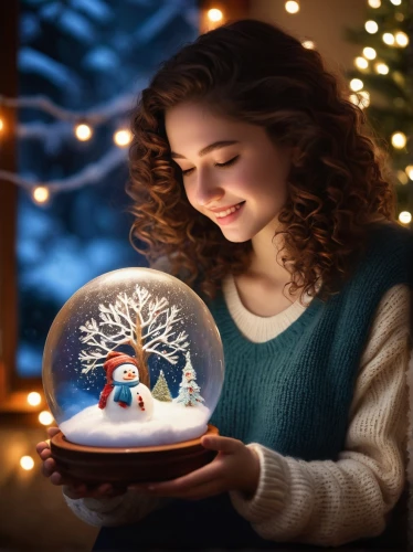 christmas globe,snow globe,blonde girl with christmas gift,christmas circle,snowglobes,snow globes,glass ornament,decorate christmas tree,christmas scene,christmas frame,christmas snowy background,christmas tree bauble,holiday ornament,crystal ball-photography,advent decoration,the holiday of lights,christmas tree decoration,christmas bauble,snowflake background,the occasion of christmas,Illustration,Realistic Fantasy,Realistic Fantasy 34