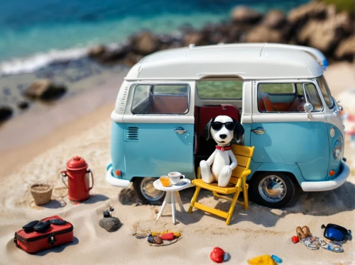 camper on the beach,campervan,vwbus,vw camper,camper van isolated,camper van,vw van,the beach fixing,vw bus,playmobil,travel trailer poster,recreational vehicle,summer holidays,volkswagenbus,beach dog,travel insurance,dog illustration,snoopy,toy dog,whimsical animals,Unique,3D,Panoramic