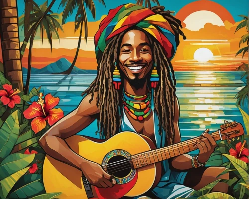 rastaman,sun of jamaica,reggae,bob marley,irie,jamaica,olodum,the caribbean,carribean,caribbean,rasta flag,cavaquinho,bob,hippy market,musician,african man,dreadlocks,afro american,pachamama,guru,Art,Artistic Painting,Artistic Painting 45