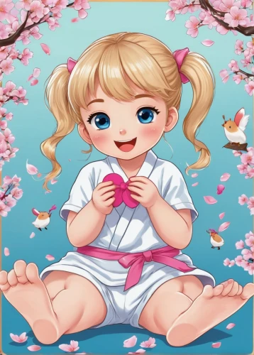 japanese sakura background,cute cartoon image,children's background,sakura flower,sakura blossom,sakura background,cute cartoon character,flower background,spring background,japanese kawaii,spring leaf background,cute baby,sakura blossoms,paper flower background,portrait background,springtime background,girl picking flowers,cherry petals,chibi girl,peach flower,Unique,Design,Sticker